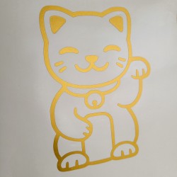 Naklejka Maneki-Neko Japoński Kot Szczęścia 14x10 złota