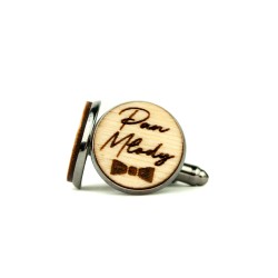 Spinki do mankietów z grawerem Pan Młody drewniane + pudełko gratis