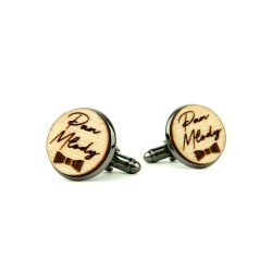 Spinki do mankietów z grawerem Pan Młody drewniane + pudełko gratis
