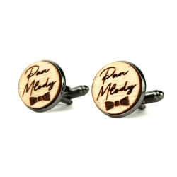 Spinki do mankietów z grawerem Pan Młody drewniane + pudełko gratis
