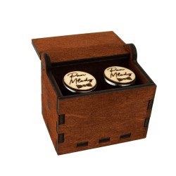 Spinki do mankietów z grawerem Pan Młody drewniane + pudełko gratis