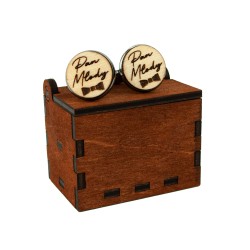 Spinki do mankietów z grawerem Pan Młody drewniane + pudełko gratis