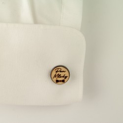 Spinki do mankietów z grawerem Pan Młody drewniane + pudełko gratis