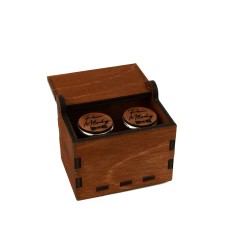 Spinki do mankietów z grawerem Pan Młody drewniane + pudełko gratis wersja Orzech Włoski Srebrna Spinka