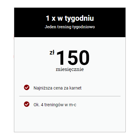 Karnet na treningi x1 w tygodniu / mc
