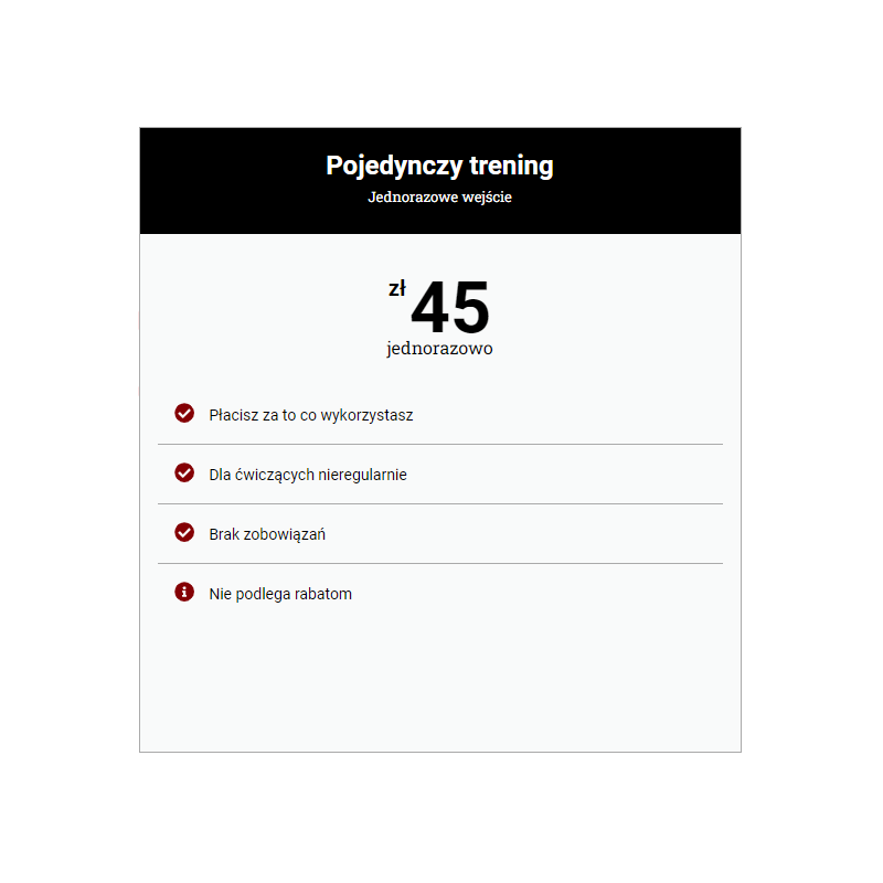 Karnet na pojedynczy treningi