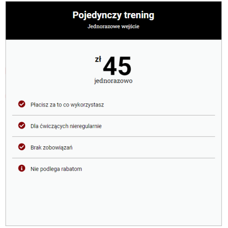 Karnet na pojedynczy treningi