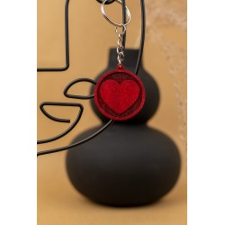 Brelok breloczek do kluczy serce w kole 2,5x5 cm czerwone drewniane prezent