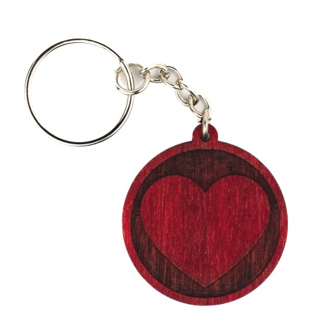 Brelok breloczek do kluczy serce w kole 2,5x5 cm czerwone drewniane prezent