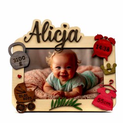 Personalizowana Ramka na zdjęcie 10x15 prezent dla dziecka metryczka 3D kolor