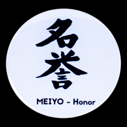 Przypinka Cnoty Samuraja Bushido Kanji MEIYO Honor 58 mm Japonia