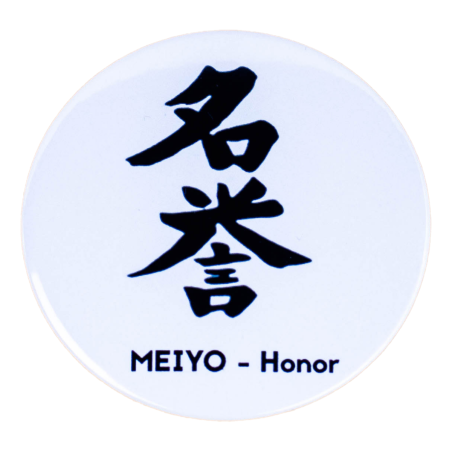Przypinka Cnoty Samuraja Bushido Kanji MEIYO Honor 58 mm Japonia