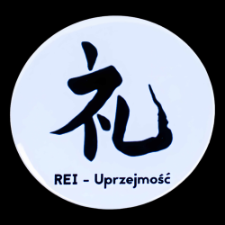 Przypinka Cnoty Samuraja Bushido Kanji REI Uprzejmość 58 mm Japonia