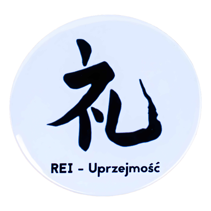 Przypinka Cnoty Samuraja Bushido Kanji REI Uprzejmość 58 mm Japonia