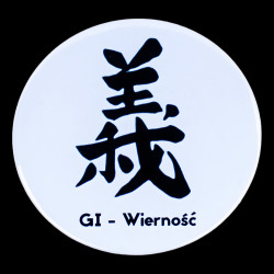 Przypinka Cnoty Samuraja Bushido Kanji GI Wierność 58 mm Japonia