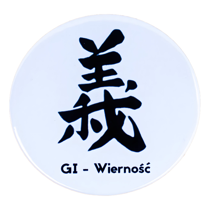 Przypinka Cnoty Samuraja Bushido Kanji GI Wierność 58 mm Japonia