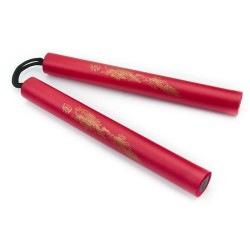 Nunchaku czerwone (nunczaku nunczako) piankowe treningowe Smok na sznurku
