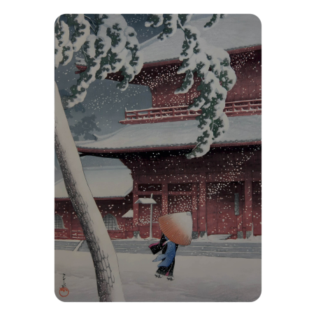 Magnes na lodówkę Kawase Hasui 7x5 Japonia Świątynia Zima Ukiyo-e