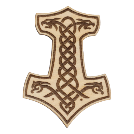 Magnes na lodówkę 55x40 mm Drewniany Jasny Topór Wikingów Mjolnir