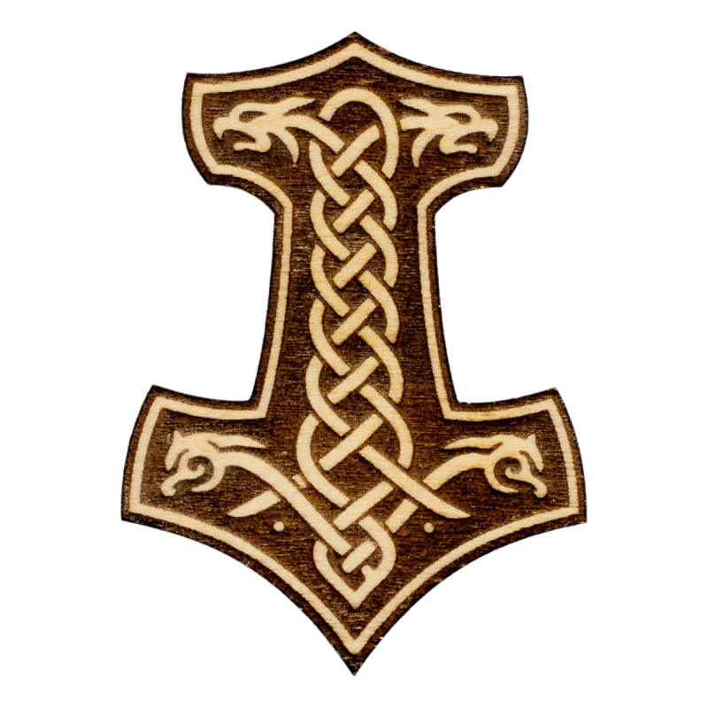 Magnes na lodówkę 55x40 mm Drewniany Ciemny Topór Wikingów Mjolnir