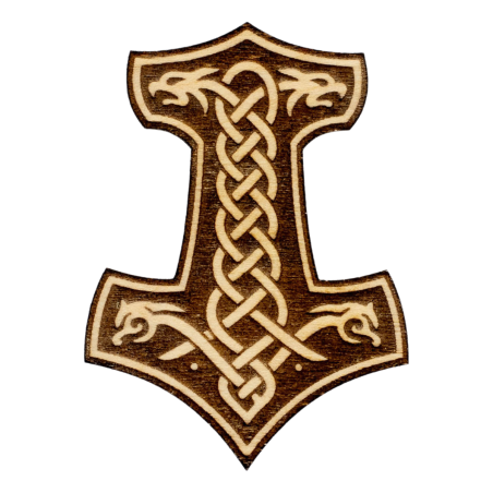 Magnes na lodówkę 55x40 mm Drewniany Ciemny Topór Wikingów Mjolnir