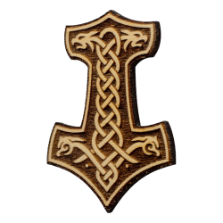 Magnes na lodówkę 55x40 mm Drewniany Ciemny Topór Wikingów Mjolnir