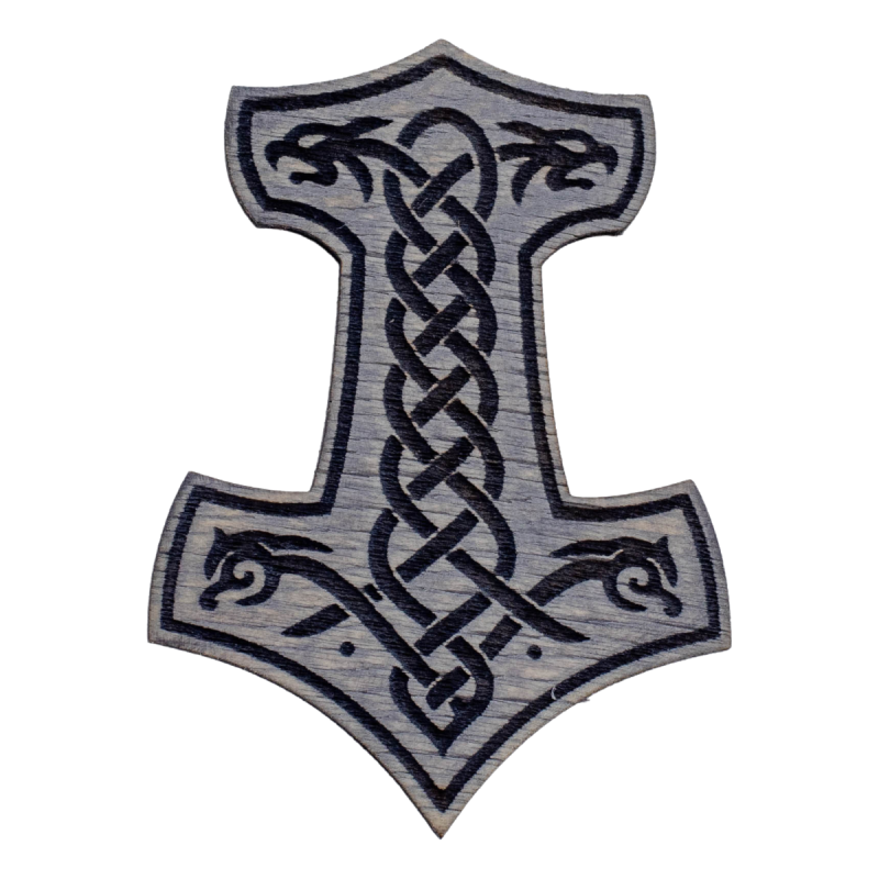 Magnes na lodówkę 55x40 mm Drewniany Szary Topór Wikingów Mjolnir