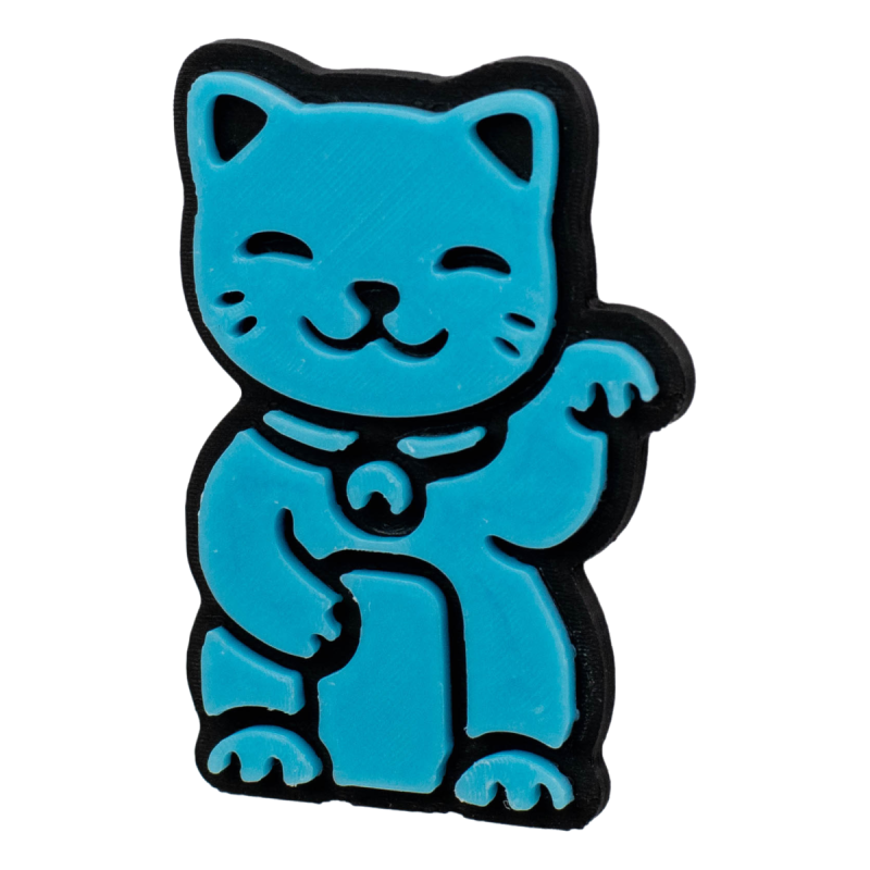 Magnes FLUORESCENCYJNY na lodówkę Maneki Neko Japoński Kot Szczęścia Niebieski 3D