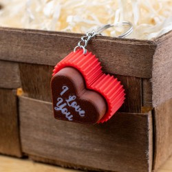 Brelok breloczek klik clicker brązowo-czerwony Serce Walentynki 3D