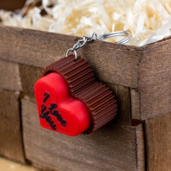 Brelok breloczek klik clicker czerwono-brązowy Serce Walentynki 3D