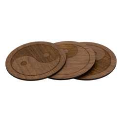 Podkładka podstawka pod kubek Yin Yang 10x10 cm drewniana Orzech