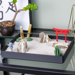 Ogród Ogródek Zen Mini 22cm x 16,5cm Relaks Medytacja Japonia Bambus Torii
