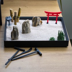 Ogród Ogródek Zen Mini 22cm x 16,5cm Relaks Medytacja Japonia Bambus Torii