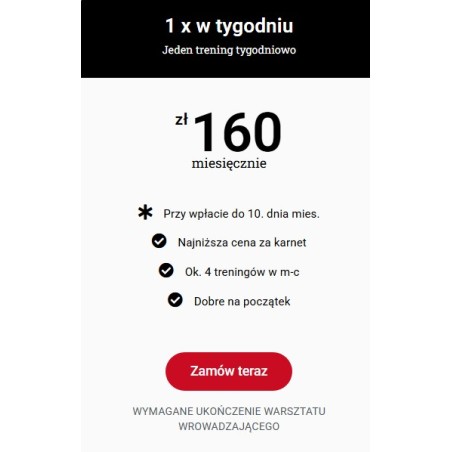 Karnet na treningi x1 w tygodniu / mc