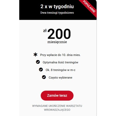 Karnet na treningi x2 w tygodniu / mc