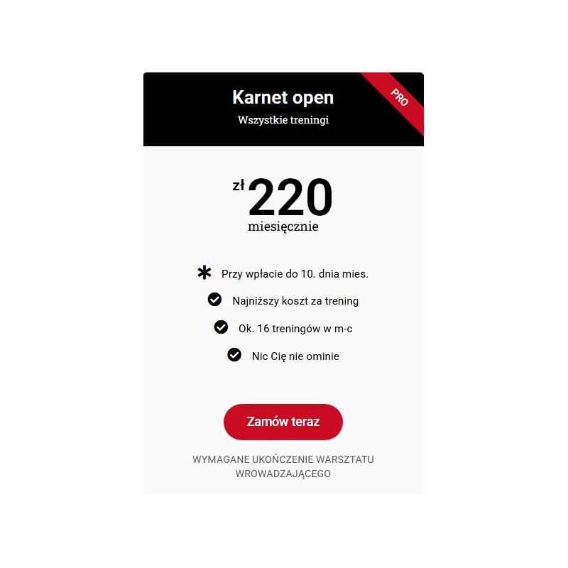 Karnet OPEN na treningi