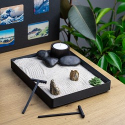 Ogród Ogródek Zen Mini 22cm x 16,5cm Relaks Medytacja Świeca Świecznik Harmonia